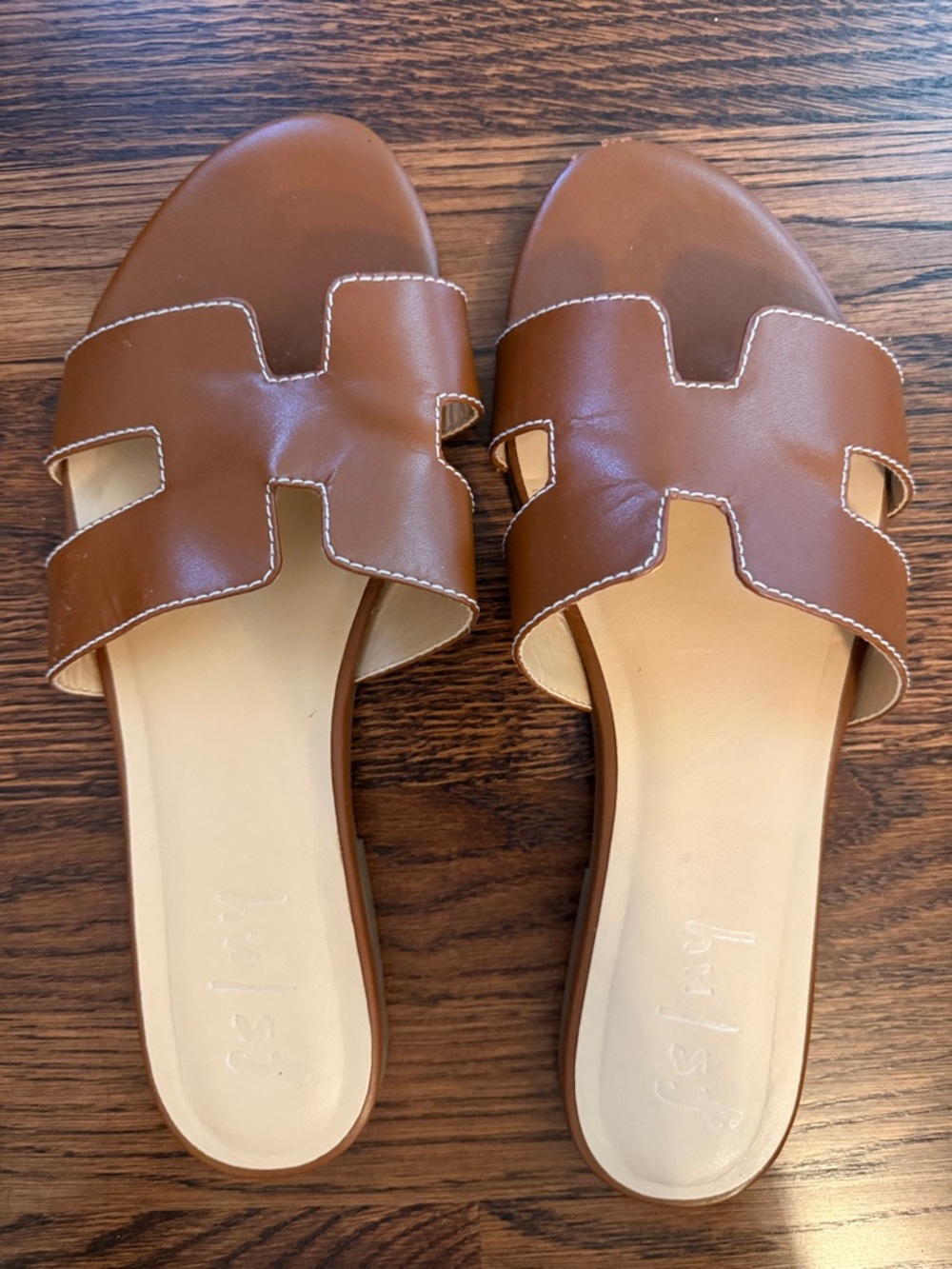 Women's Brown Leather Slide Mules with Cutout Strap